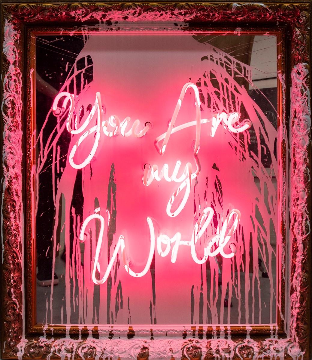 You Are My World Neon and Acrylic on Framed Mirror by Mr. Brainwash ART00179404