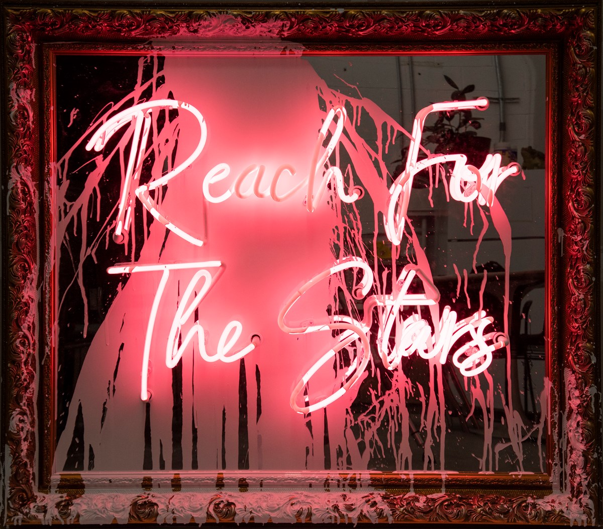 Reach For The Stars Neon and Acrylic on Framed Mirror by Mr. Brainwash ART00179399