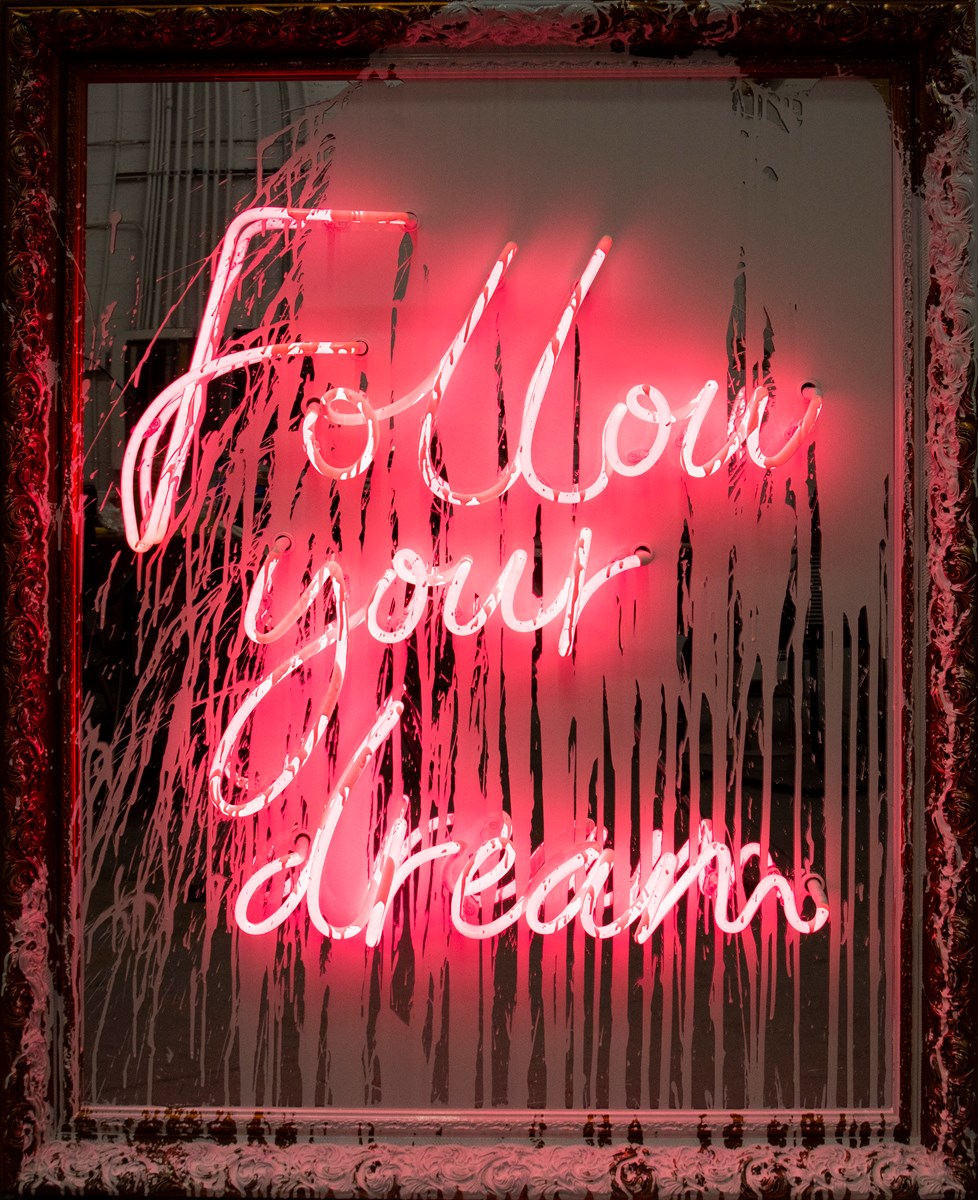 Follow Your Dream Neon and Acrylic on Framed Mirror by Mr. Brainwash ART00179385