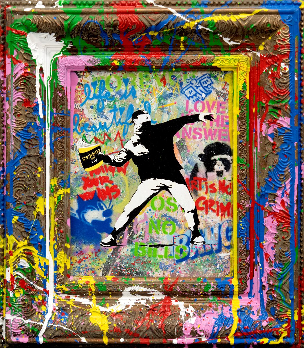 Banksy Thrower Vandalised Original on Board with Hand Painted Frame by Mr. Brainwash ART00176379