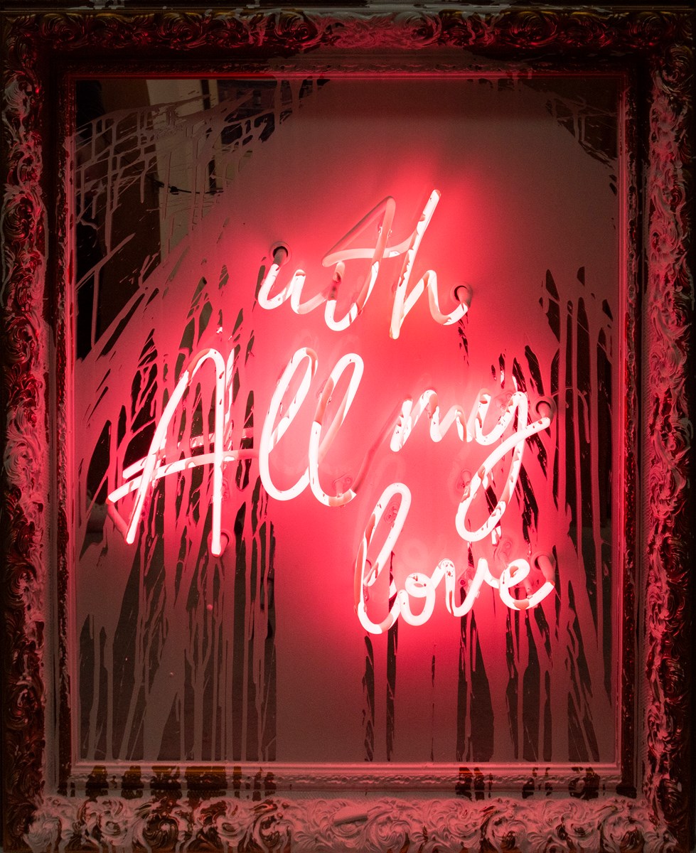 With All My Love Neon and Acrylic on Framed Mirror by Mr. Brainwash ART00179403