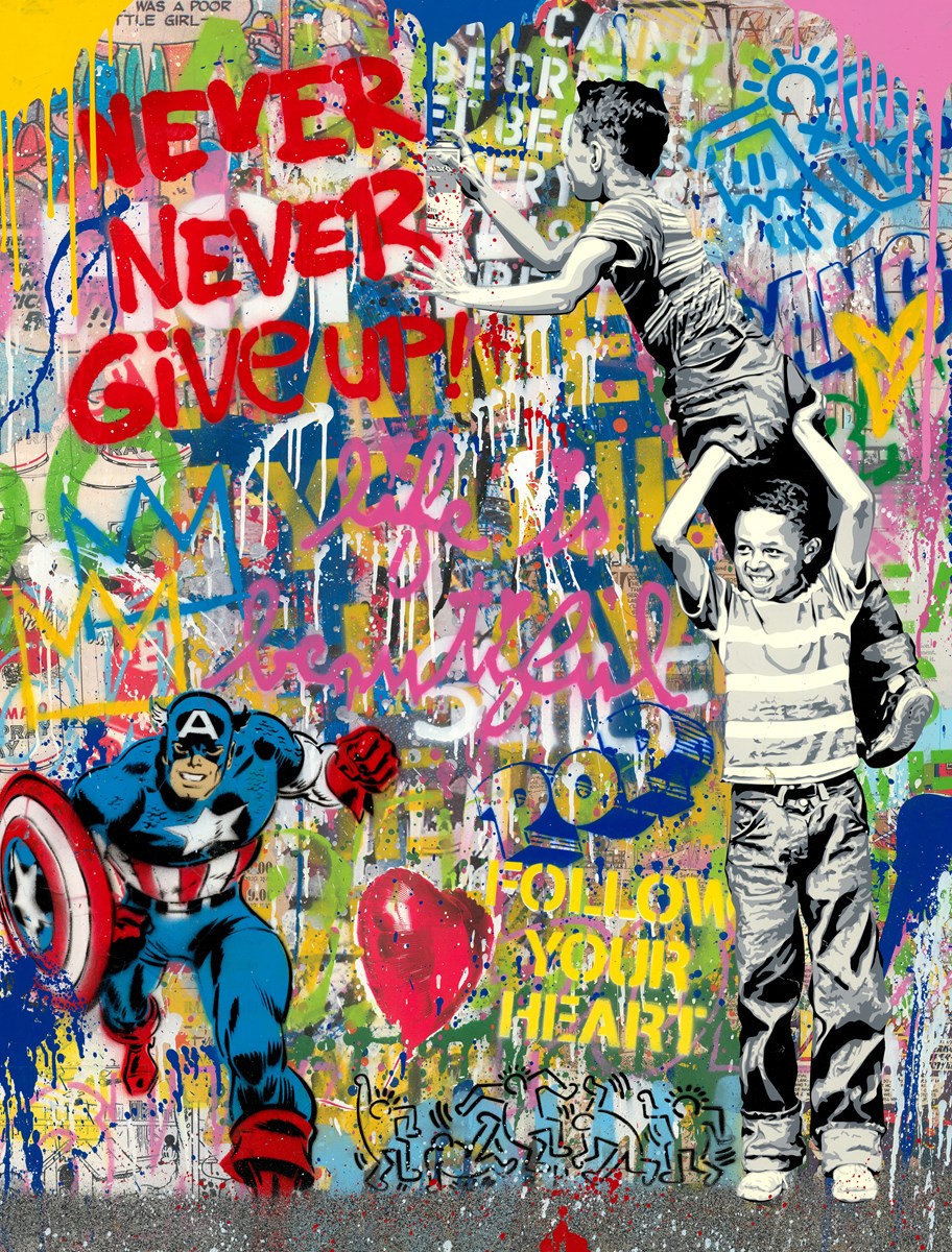 Never, Never Give Up! Original on Paper by Mr. Brainwash ART00177192