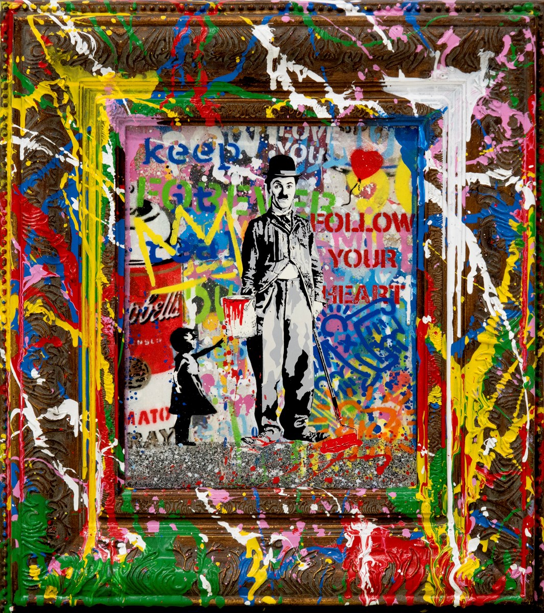 Chaplin Vandalised Original on Board with Hand Painted Frame by Mr. Brainwash ART00176924