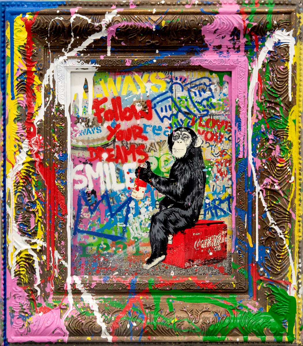 Everyday Life Vandalised Original on Board with Hand Painted Frame by Mr. Brainwash ART00176363