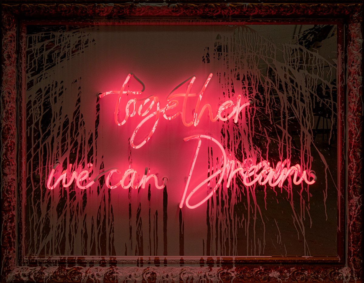 Together We Can Dream Neon and Acrylic on Framed Mirror by Mr. Brainwash ART00179387